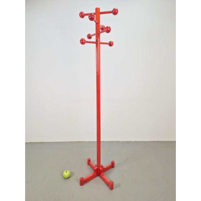 Wood Vintage Red Stained Beech Coat Rack with Balls, 1970s For Sale - Image 7 of 9