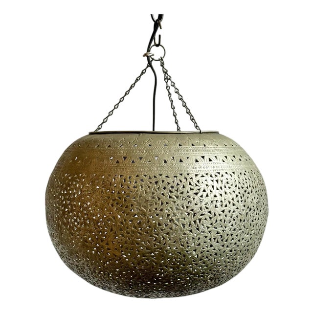 Vintage Nickel Bowl Moroccan Pendant Light For Sale