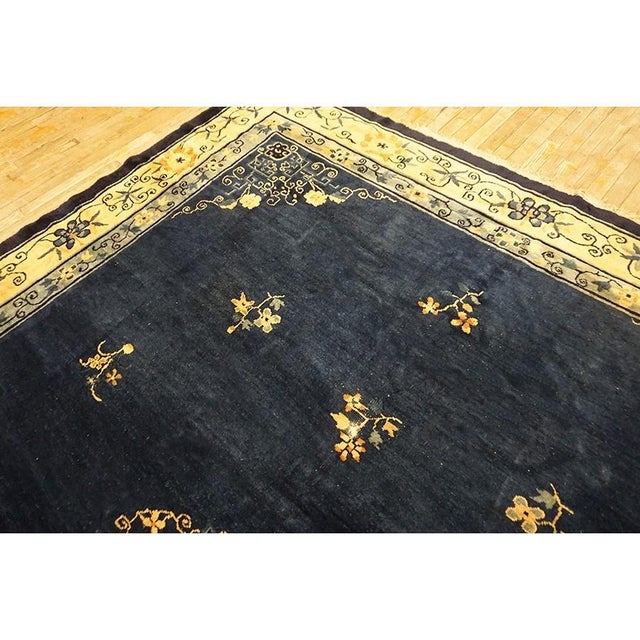 1930s Navy Blue 4 Pointed Star Medallion Antique Chinese Peking Room Size Rug For Sale - Image 9 of 9