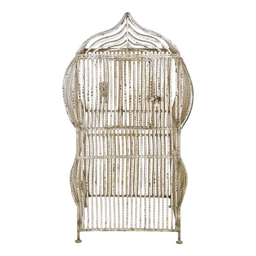 Large Architectural Birdcage in White Patinated Iron For Sale
