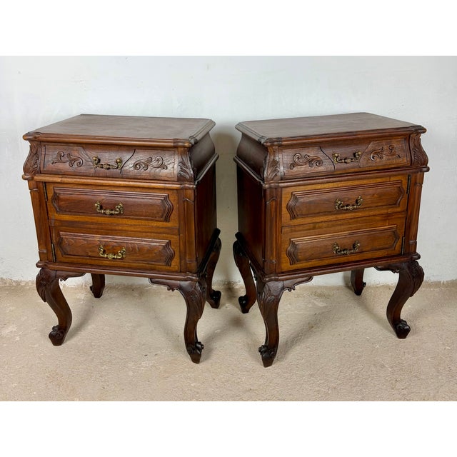 French Louis XV Style Wooden Nightstands, 1940, Set of 2 For Sale - Image 13 of 15