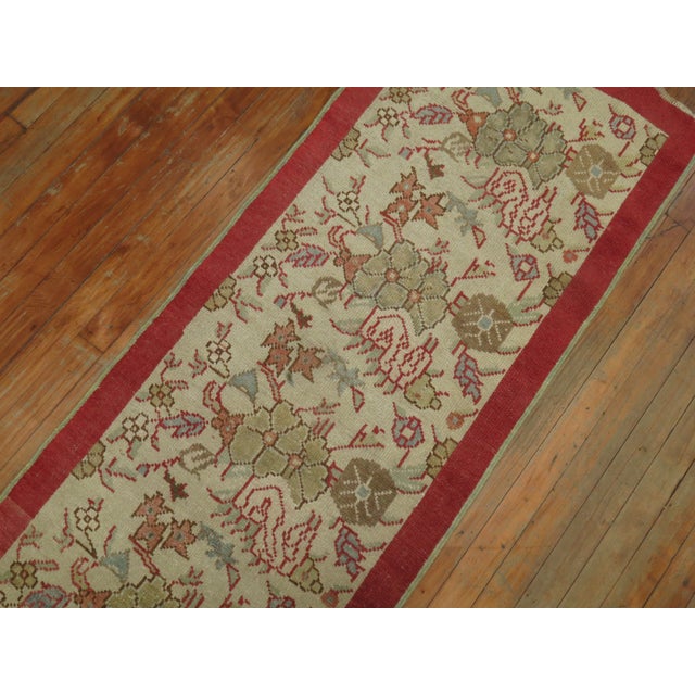 White Vintage Ivory Floral Narrow Turkish - 2'2" x 10'8" For Sale - Image 8 of 9