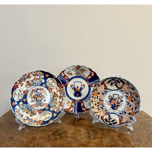Blue Large Antique Japanese Imari Plates, 1900, Set of 3 For Sale - Image 8 of 8