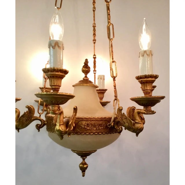 Myran Allan Luxury Lighting Empire Style Bronze Ormolu and Porcelain Chandelier For Sale - Image 4 of 5