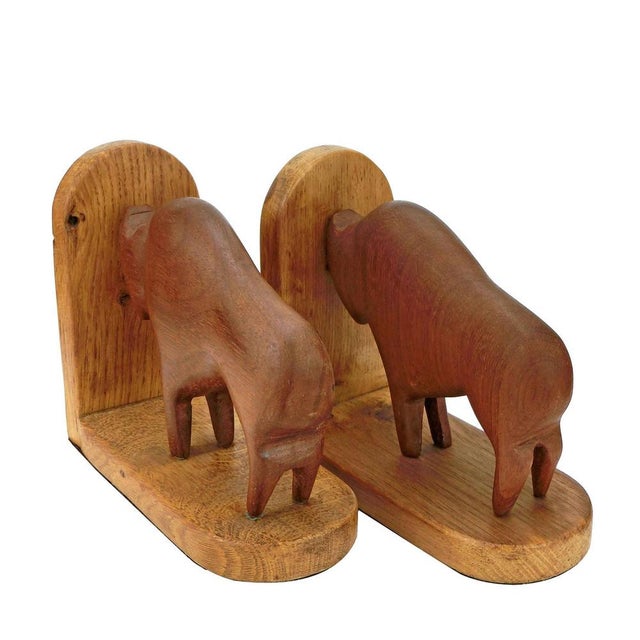 Mid-Century Modern Teak and Oak Buffalo / Bison Bookends, 1960s, Set of 2 For Sale - Image 3 of 6