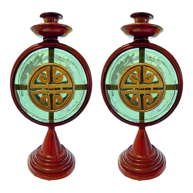 Vintage Janice Minor Chinoiserie Candle Holders for Neiman Marcus - A Pair For Sale