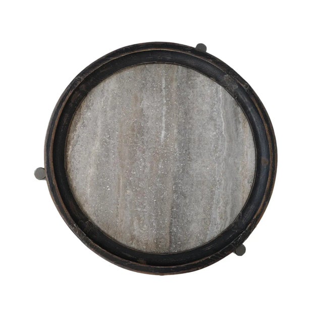 Alpine Marble & Elm Side Table For Sale In Los Angeles - Image 6 of 10