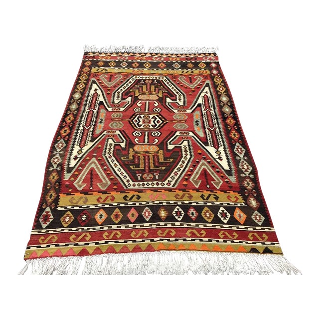 1960s Vintage Turkish Handmade Kilim Rug - 55"x87" For Sale