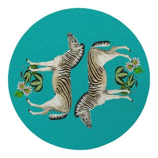 Nicolette Mayer Zebra Seeing Double Teal 16" Round Pebble Placemats, Set of 4 For Sale