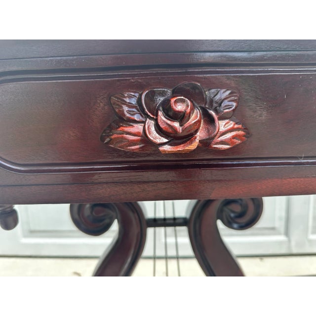 Mid 19th Century Victorian Mahogany Marble Top Harp - Lyre End Tables - a Pair For Sale - Image 4 of 8