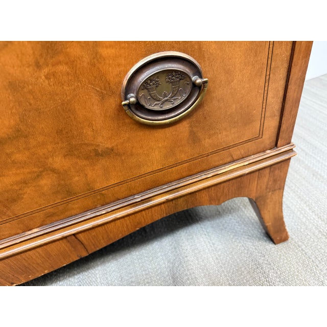 Vintage Johnson Furniture Co. Walnut Burlwood Four Drawer Dresser For Sale - Image 9 of 12