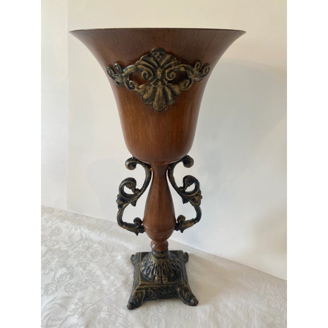 Neoclassical Borghese Style Metal Vases Pair Vintage For Sale - Image 9 of 10