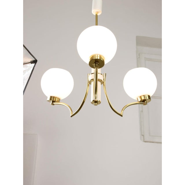 Mid-Century Italian Brass and Opaline Chandelier For Sale - Image 15 of 16