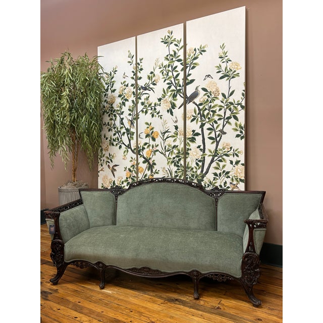 Wood 19th Century Antique Victorian Carved Dark Walnut Sofa For Sale - Image 7 of 8