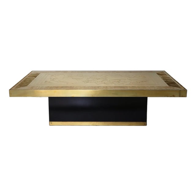 Etched Brass Coffee Table by Ricco D. for Lova Creation, Belgium, 1980s For Sale