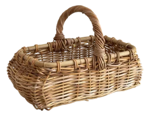 Large French Country-Style Storage Basket W/ Bamboo Rim & Handle