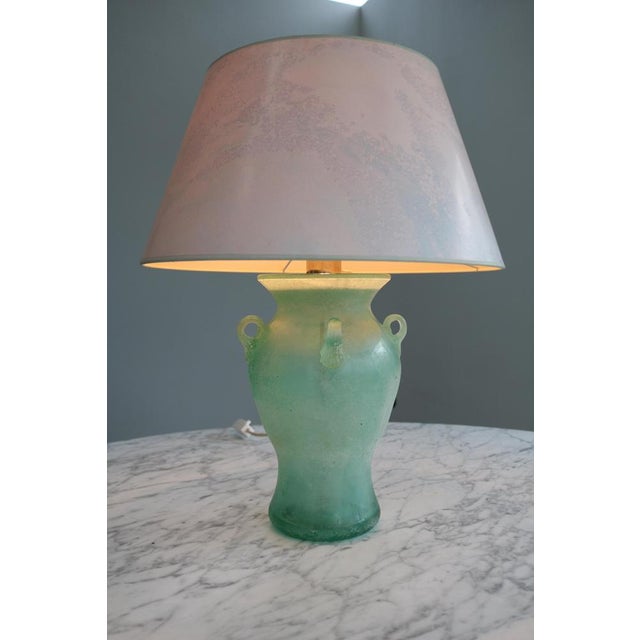 Amphora made of green frosted glass. Murano table lamp. A truly extraordinary and impressive lamp. 1 x E27 socket....