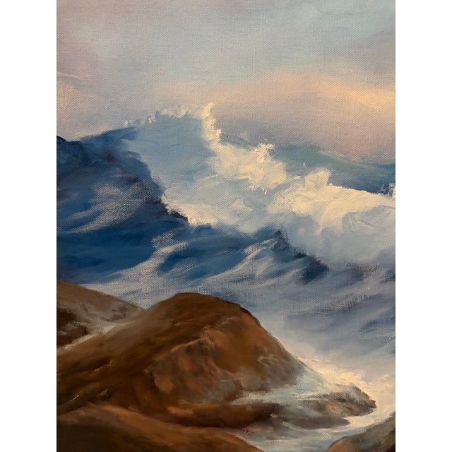 Vintage 1990s Signed Original Oil on Canvas Seascape in Wood Frame For Sale - Image 4 of 12