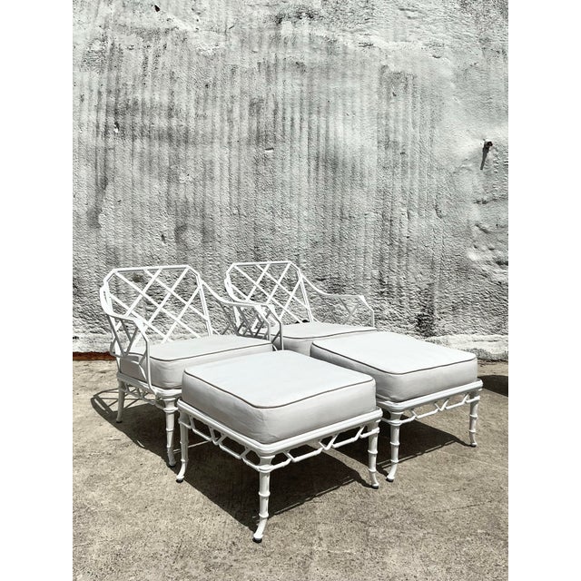 Vintage Coastal Brown Jordan “Calcutta” Aluminum Ottomans - A Pair For Sale - Image 9 of 11