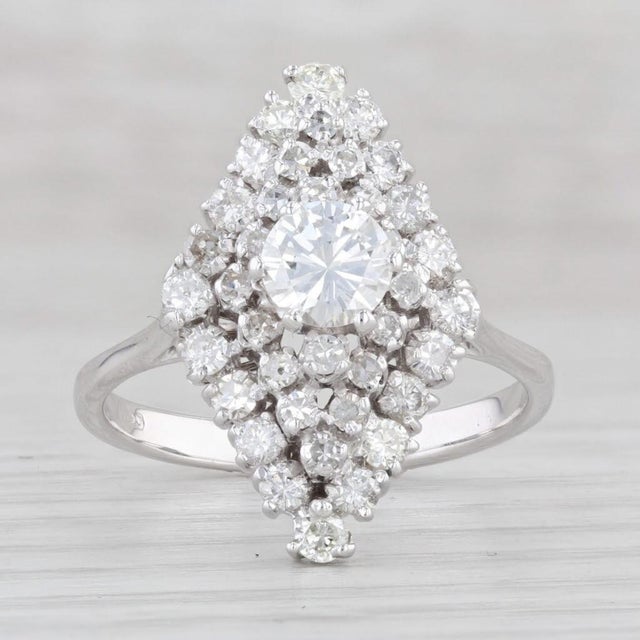 Metal 1.10ctw Round Diamond Marquise Halo Ring 18k White Gold Size 7 Engagement For Sale - Image 7 of 7