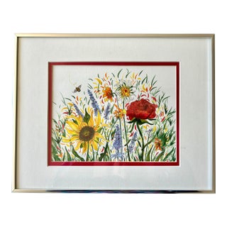 Framed Original Watercolor Painting of “Bees Garden” For Sale