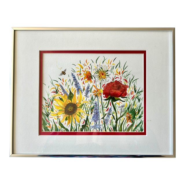 Framed Original Watercolor Painting of “Bees Garden” For Sale