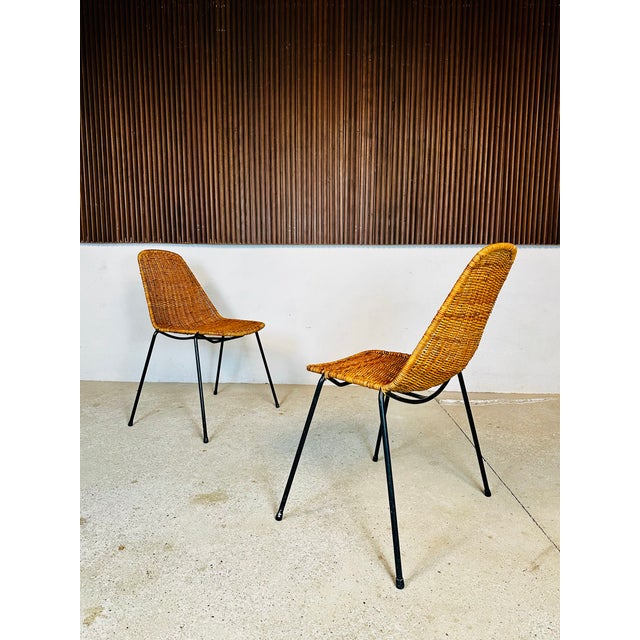 Mid-Century Modern Wicker Chairs attributed to Gianfranco Legler, Italy, 1950s, Set of 2 For Sale - Image 3 of 16