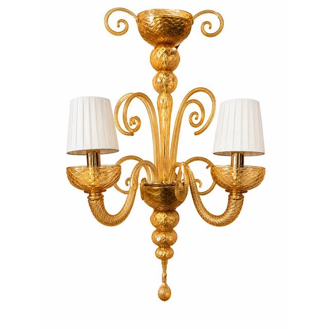 Venetian Wall Light in Amber-Colored Murano Glass, 1980s, Set of 2 For Sale - Image 4 of 6