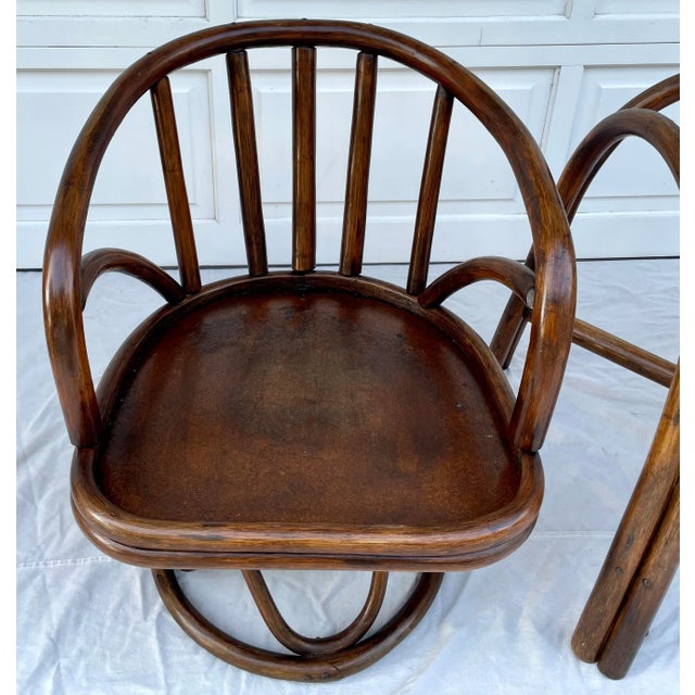 Brown Mid-Century Bent Bamboo Set of Swivel Chairs and Table Base - 3 Pieces For Sale - Image 8 of 11