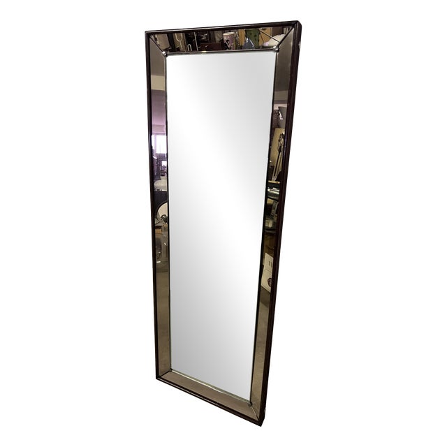 Glass Mirror with Brown Frame, 1950s For Sale