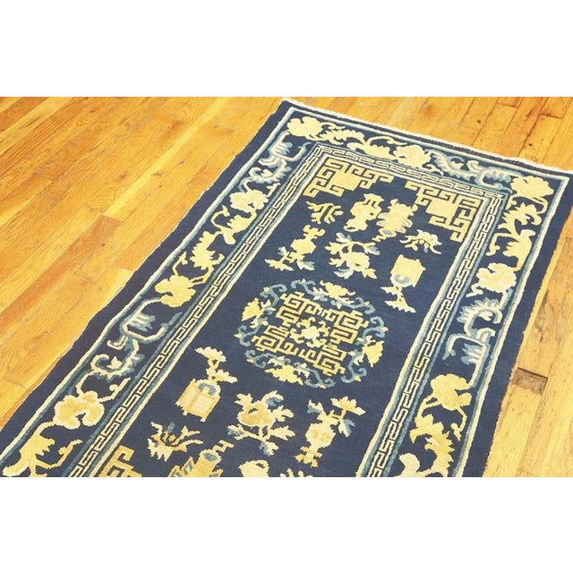 Chinese 1890s Blue Medallion Qing Antique Chinese Peking Rug 3'2" X 4'8" Knotted Wool Carpet For Sale - Image 3 of 9