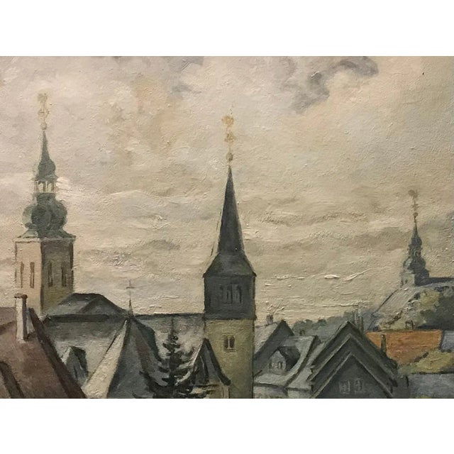 Landscape of a Village with a View of Steeples, Oil on Canvas, 1954 For Sale - Image 4 of 9