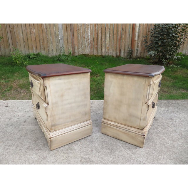 Off-white Vintage Pair of French Country Nightstands by Stanley Furniture For Sale - Image 8 of 11
