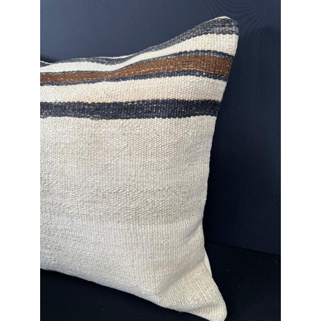 Contemporary Turkish Hemp Pillow Cushion Natural Beige Black Cushion Cover 20"x20" For Sale - Image 3 of 4