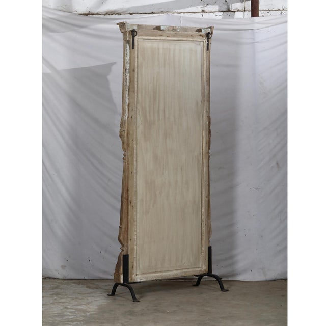 1900 - 1909 Antique Indian Bleached Teakwood Archway, C. 1900, With a Mirror Added on Iron Legs For Sale - Image 5 of 5