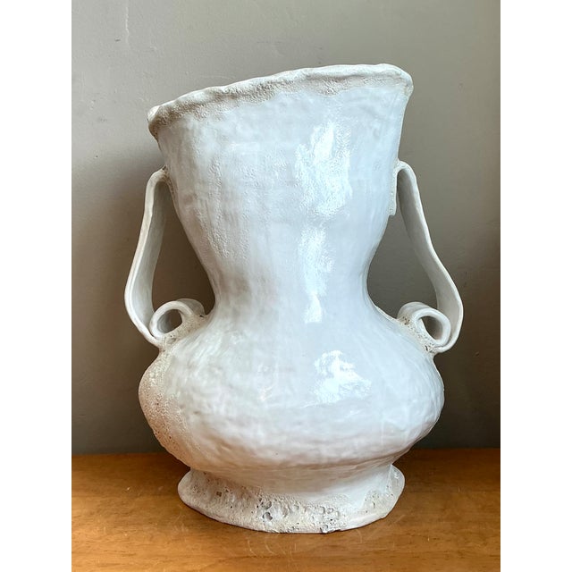 Vintage Monumental White Ceramic Double-Handled Vase For Sale - Image 4 of 12