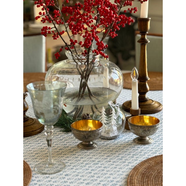 Vintage ornate Georgian style silverplated rose bowls / open salts with brass interior - A pair CIRCA: 1950s ORIGIN:...