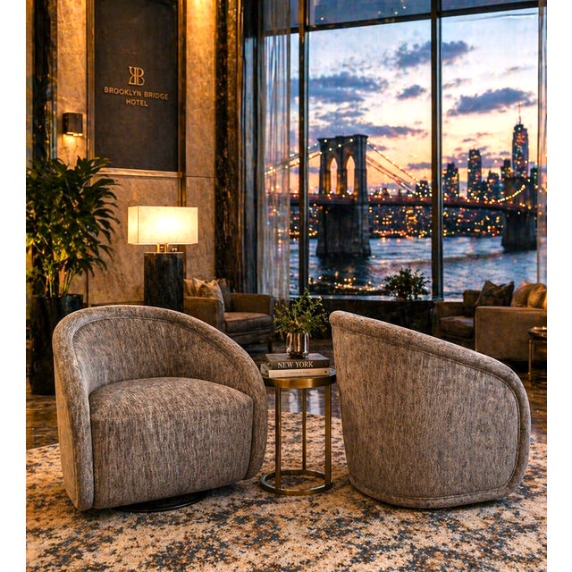 Wood Boss Swivel Cashmere Lounge Chair For Sale - Image 7 of 7