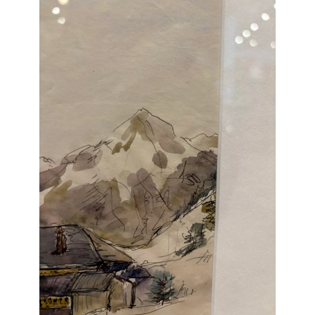 Vintage French Watercolor Drawing 1942 For Sale - Image 4 of 6