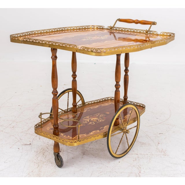 Hollywood Regency Wood Inlaid Bar Cart For Sale In New York - Image 6 of 9
