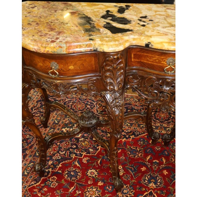 French Louis XV Carved Walnut Inlaid Marble Top Buffet Sideboard Circa 1910 For Sale - Image 13 of 13