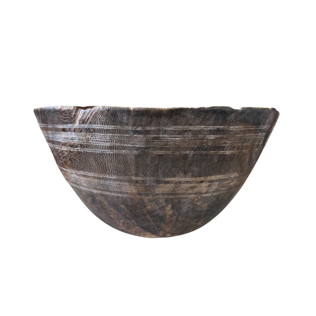 African Vintage African Hausa Engraved Wooden Bowl From Niger 11.5" Diameter For Sale - Image 3 of 10