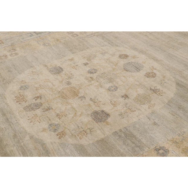 Rug & Kilim Rug & Kilim’s Oversized Khotan Rug With Floral Medallion in Beige & Brown For Sale - Image 4 of 11