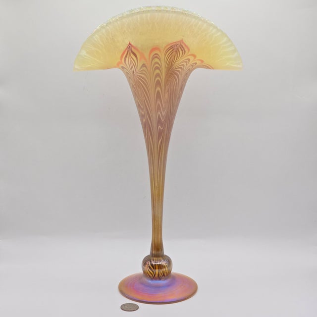 Vandermark Glass Studio Art Nouveau Iridescent Glass Fan Vase For Sale - Image 10 of 11