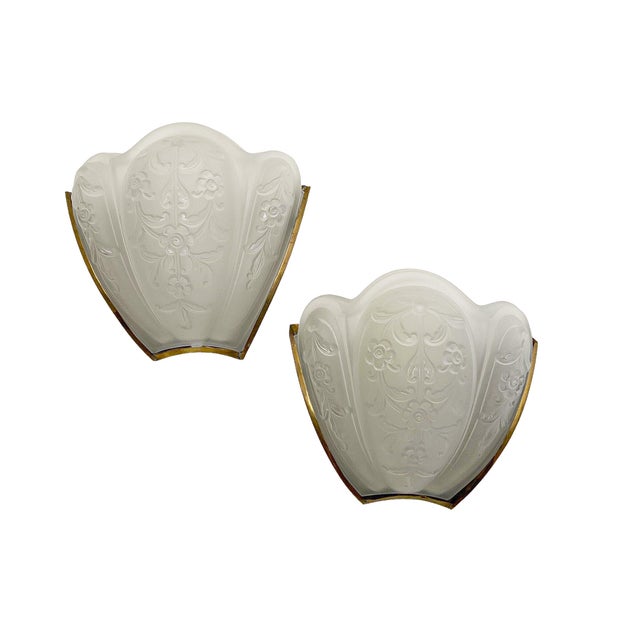 Art Deco Style Brass and Glass Wall Lamps, France, 1940s, Set of 2 For Sale - Image 18 of 18