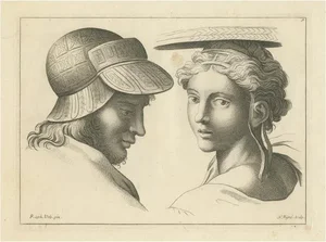 Pigné, Dialogue of Eras: Cap and Feather in Profile, 1740, Engraving