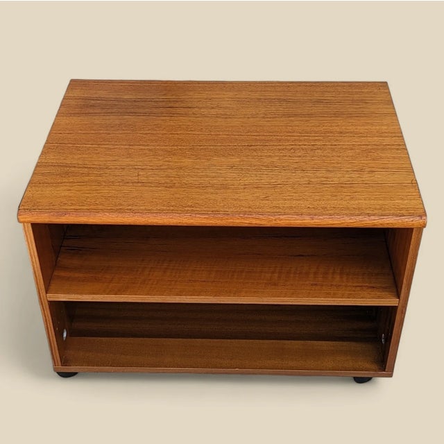 Vintage Mid-Century Teak Rolling Media Cabinet Danish Modern Side Table , 1970s For Sale - Image 9 of 10