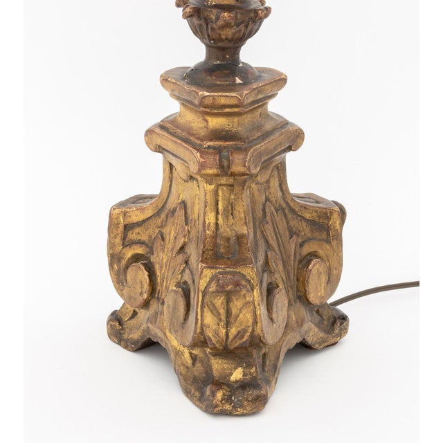 Italian Baroque Revival Giltwood Table Lamps, Pair For Sale In New York - Image 6 of 8