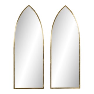 Midcentury Brass Gothic Style Golden Broken Arch Mirrors, a Pair For Sale