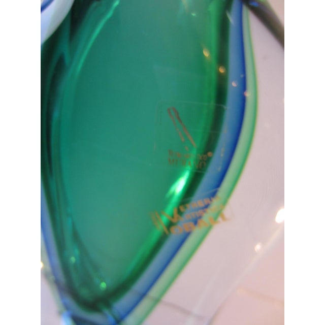 Artfully free-formed Murano glass vase from Vetreria Oball, dreamily radiant blue-green lagoon colors in Sommerso overlay...